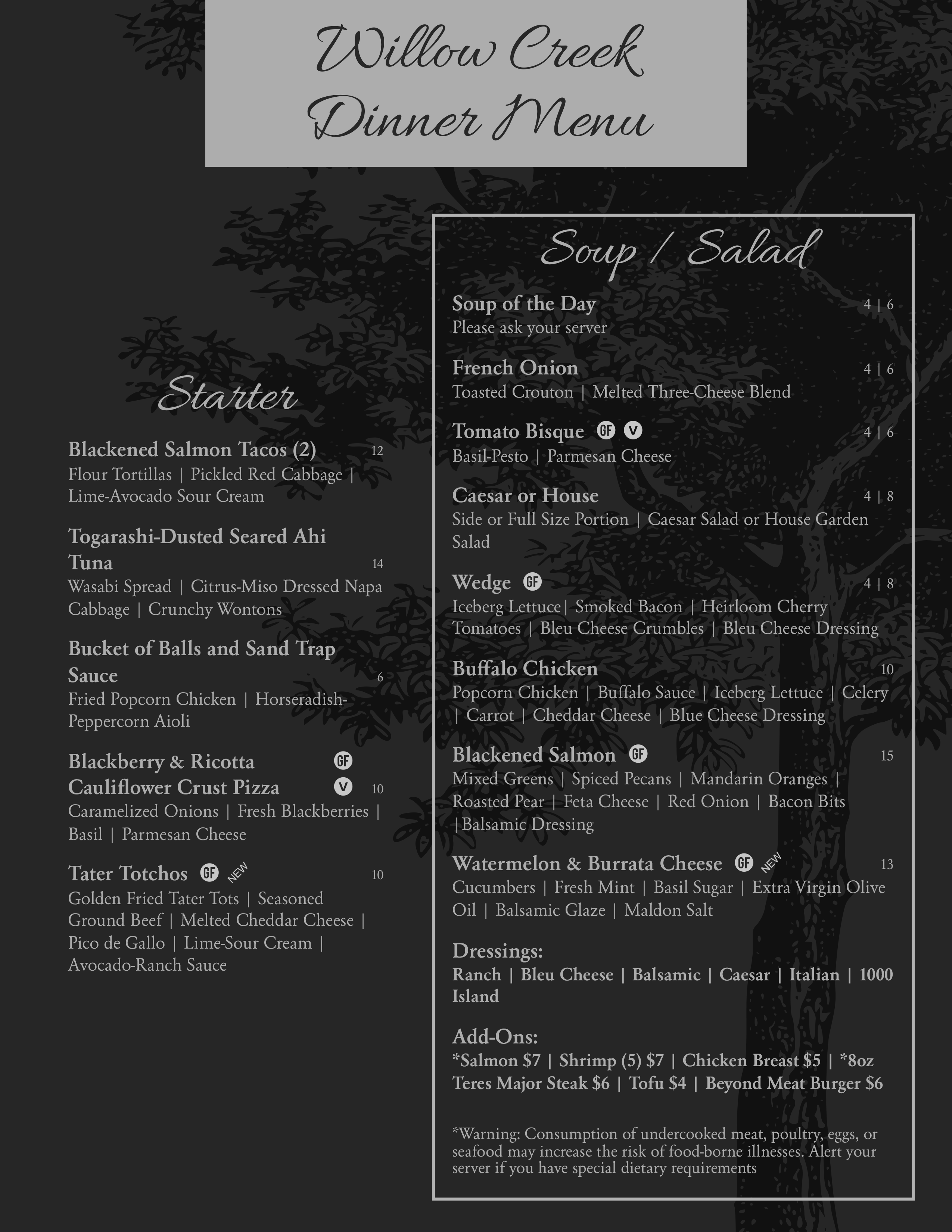 Willow Creek Menu Front